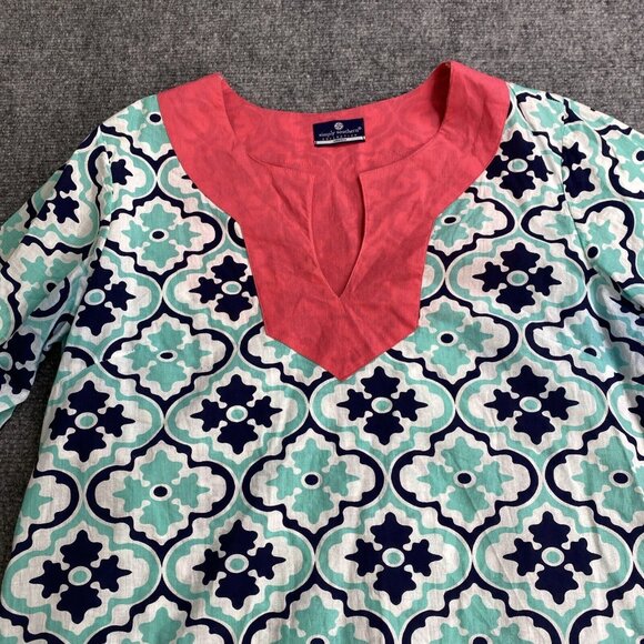 Simply Southern Tunic Medium Cover Up Aqua Pink Geometric 3/4 Sleeve Beach‎ Top - Picture 2 of 11